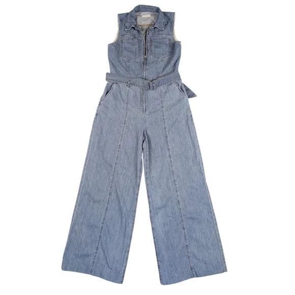 FRAME Sleeveless Wide-Leg Denim Jumpsuit $478 Belted Utility Size M J1838 - Picture 6 of 11